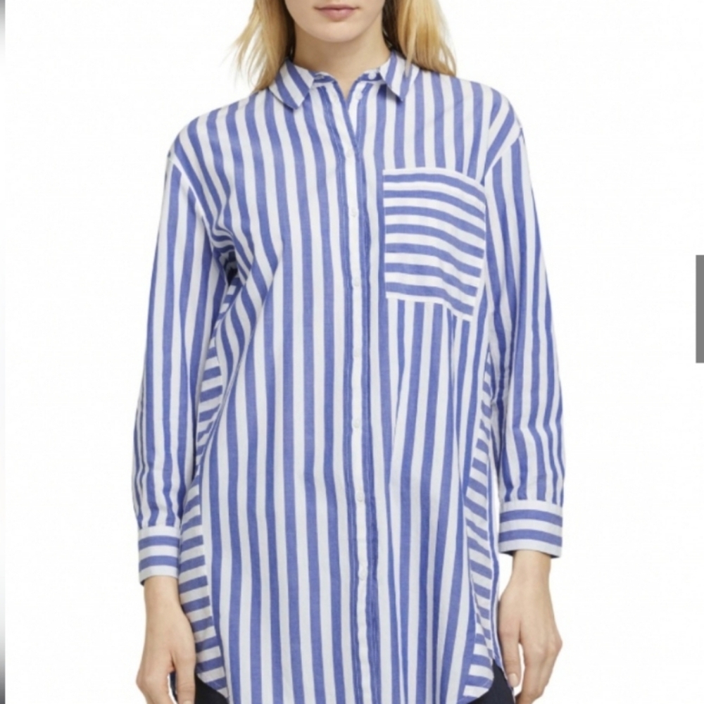 Tom Tailor Blue and White Striped Button Down Tunic Shirt